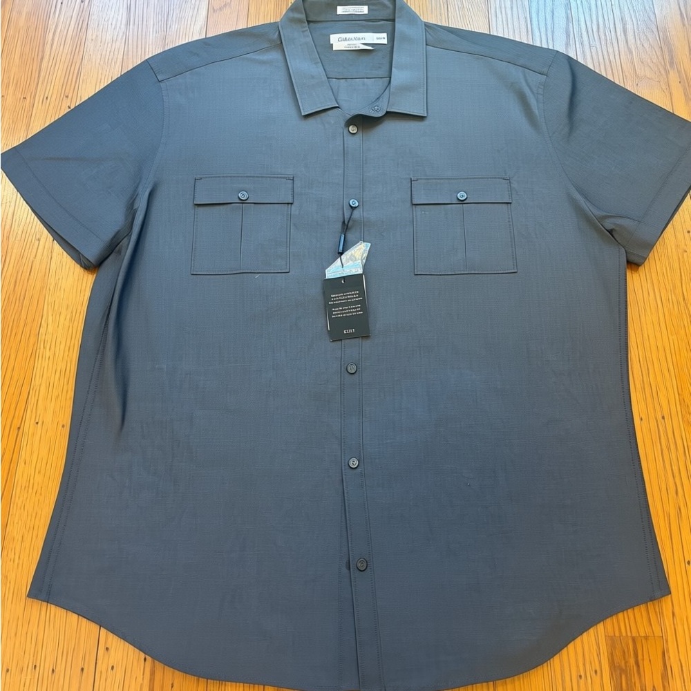 Calvin Klein dark gray Short-Sleeve Button-Front Camp Shirt